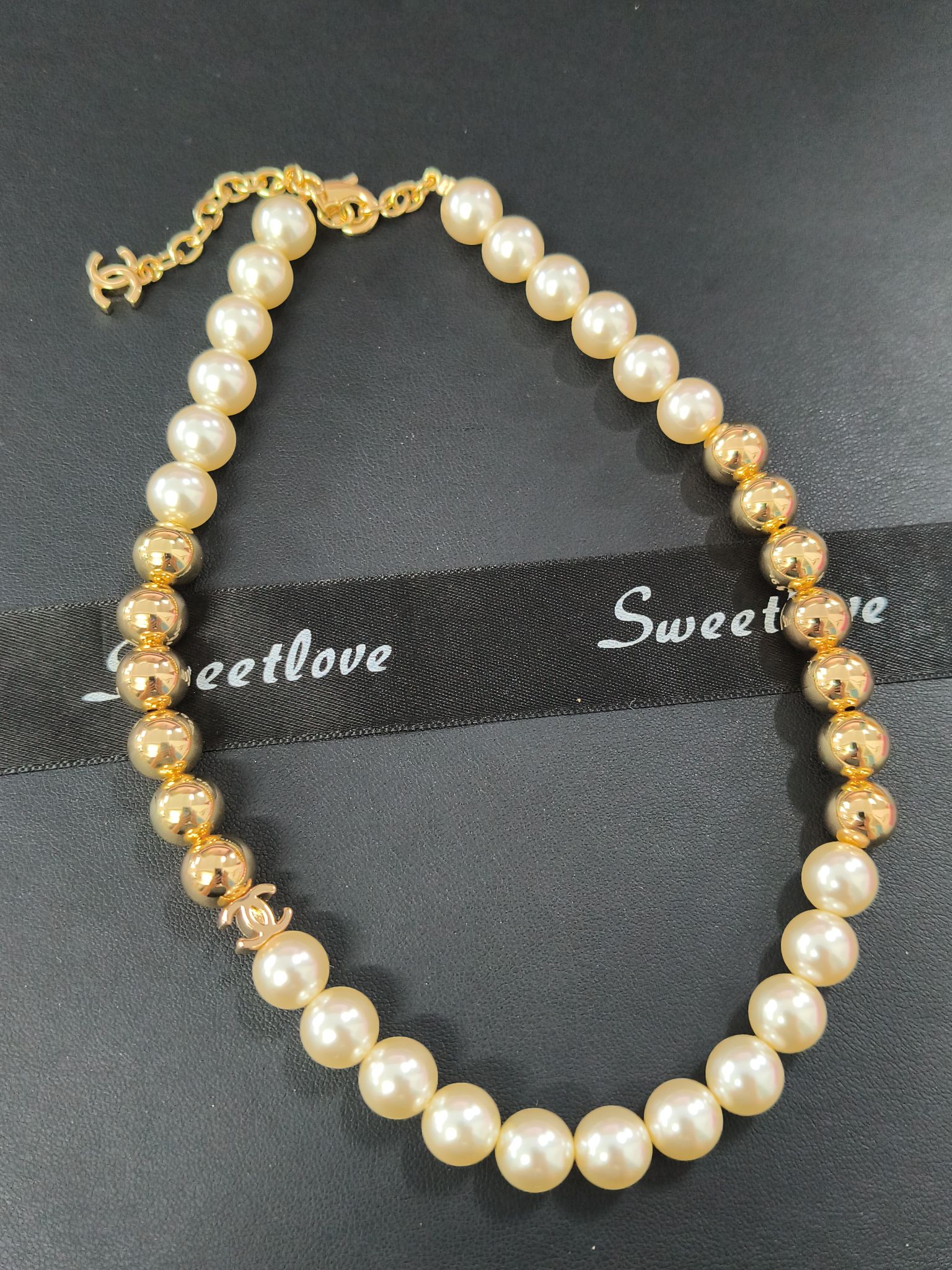 Pearl and Gold Bead Strand Necklace