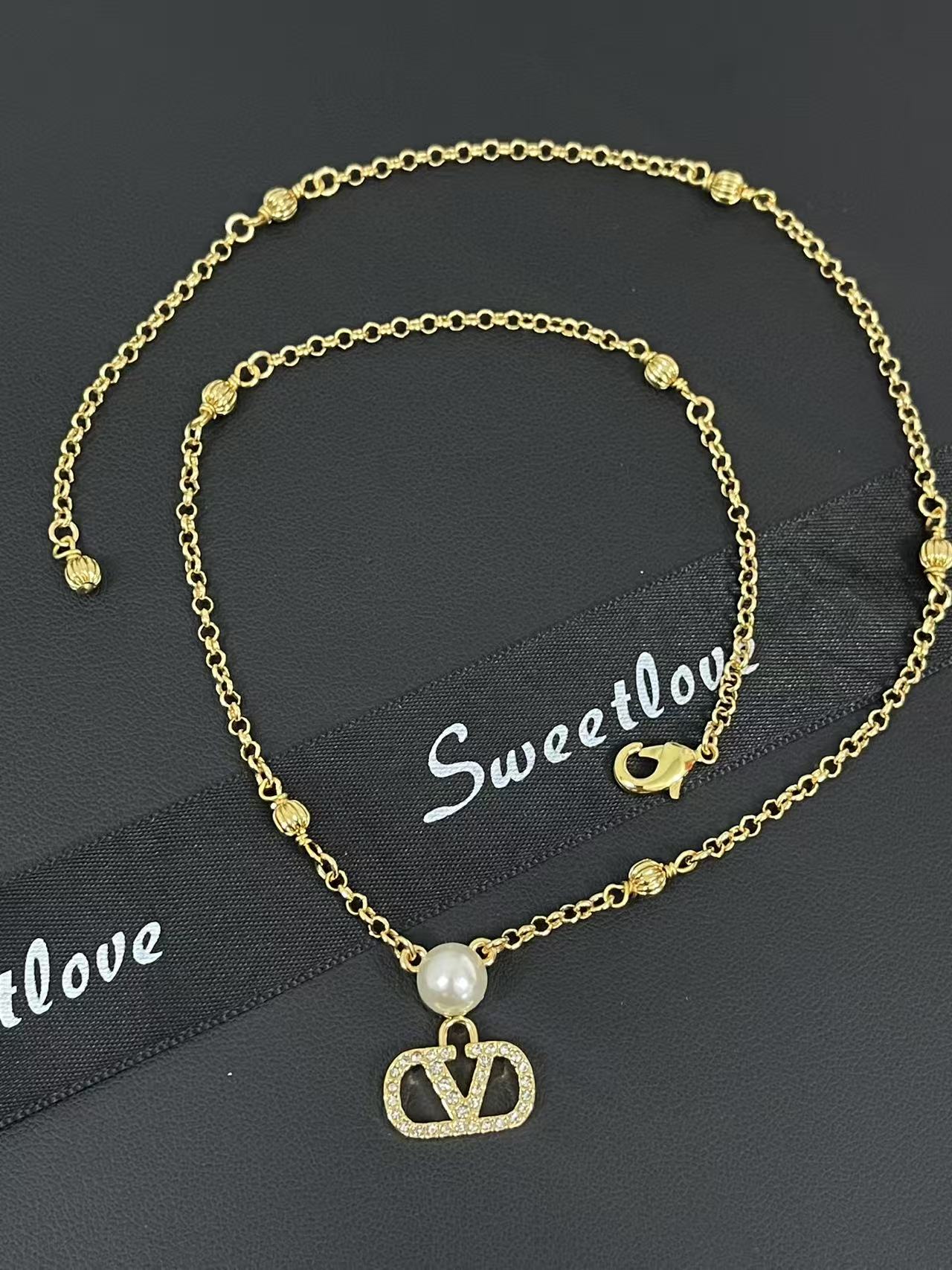 Crystal Logo & Pearl Pendant Necklace